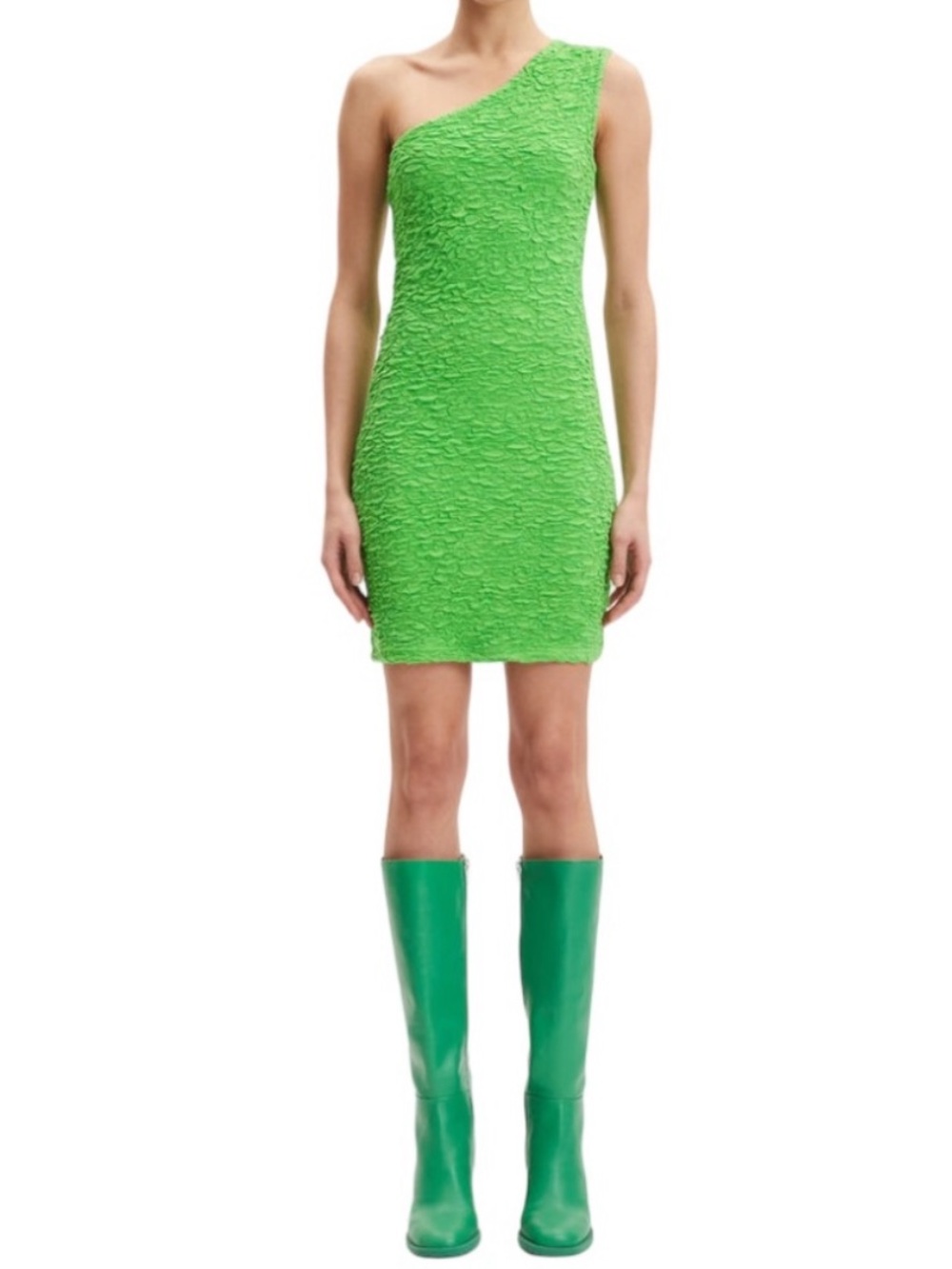 Samsoe Samsoe ‘Eliza’ one shoulder short mini dress stretch textured green M